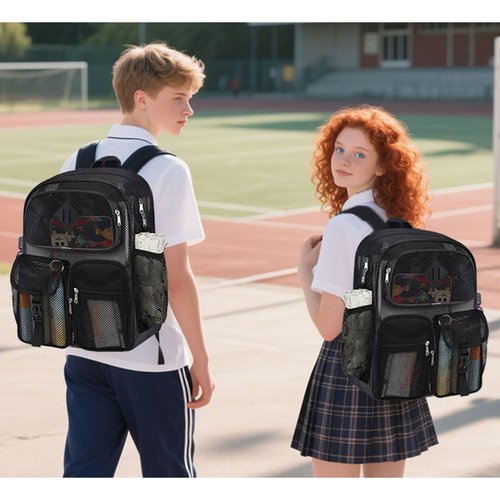 ZEERIIHOME Mesh Backpack Heavy Duty 28L See Through Backpack for Adult with Paded Strap Large Capacity for Sports Hiking Travel Outdoor Beach(Black)