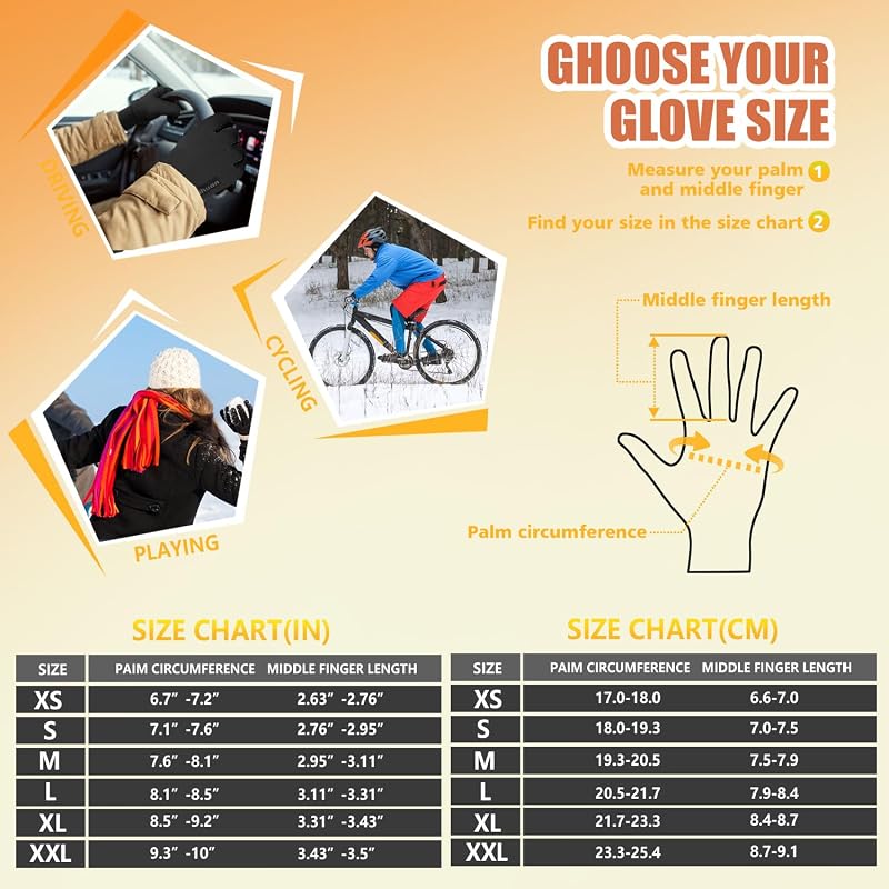 Winter Waterproof Touchscreen Gloves for Men Women - Warm Fleece Lining, Windproof, Black Large