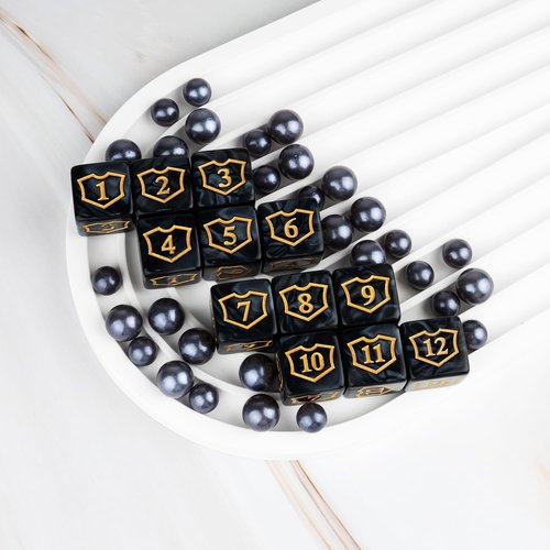 48 Pcs Abilities Keywords Counter Dice Black Shield MTG Dice Counters Bulk Buff Tokens D6 Dice Set for Magic The Gathering, MTG, TCG, Card Games Accessories