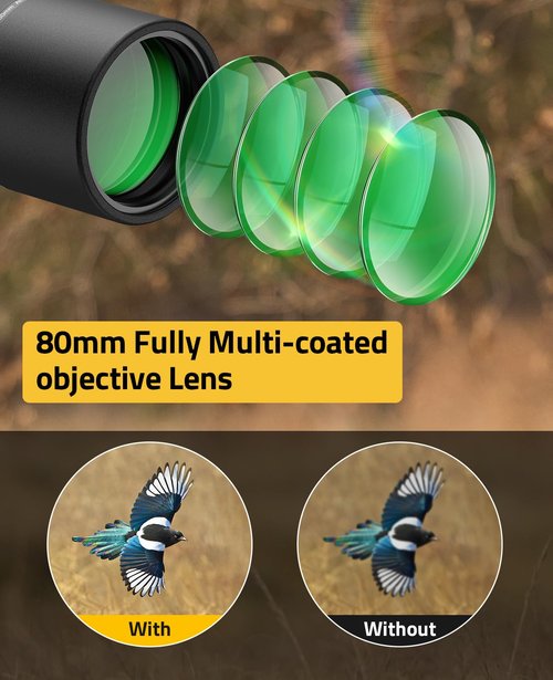 CVLIFE 20-60x80MM Spotting Scope, Spotting Scopes for Target Shooting, BAK4 HD Waterproof Spotter Scope for Birding and Wildlife with Tripod, Phone Adapter and Carrying Bag, Black