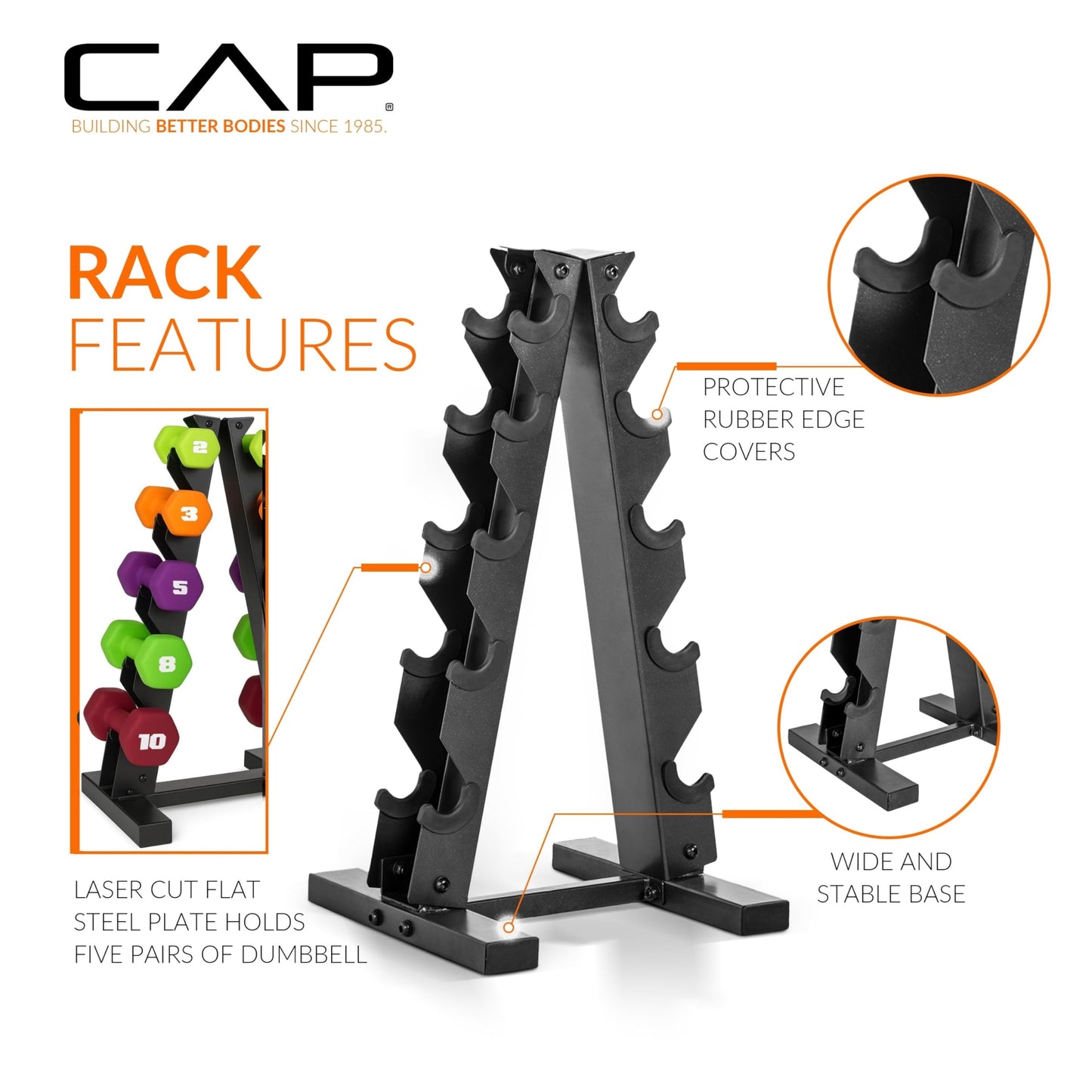 CAP Barbell 56 LB Set of Neoprene Dumbbells with Rack Color Series | 2, 3, 5, 8, 10 LB pairs