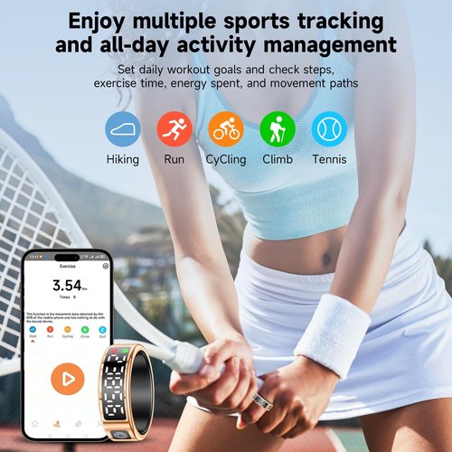 Smart Ring with Display - Fitness Tracker, Heart Rate Monitor, Sleep Tracker, Step Counter, Gesture Control for TikTok & Camera - IP68 Waterproof, Extended Battery Life Gold #09