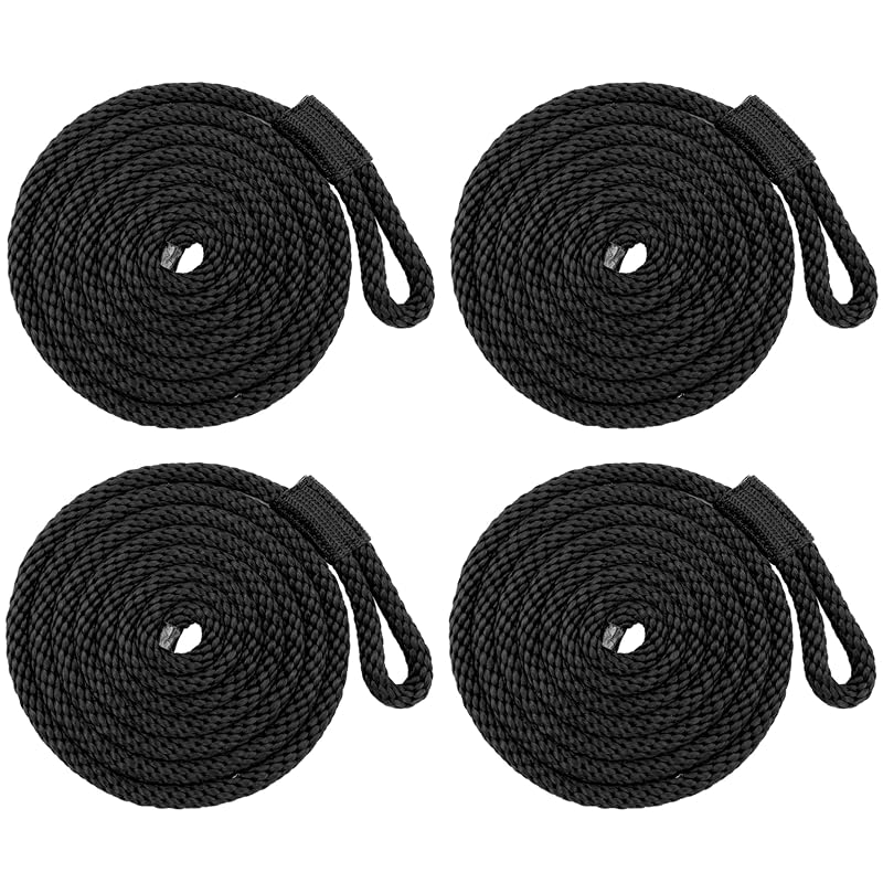 ISURE MARINE 6.5ft Boat Fender Line - 3/8" Nylon Docking Rope, Black, Double Braided