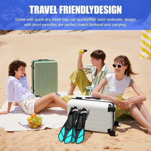 swellodyssey Snorkel Fins Adjustable Buckles Open Heel Swim Flippers Travel Size Short Swim Fins for Snorkeling Diving Swimming Adult Men Womens (Gray, L/XL)