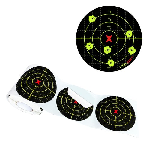 Atflbox Splatter Adhesive 4 inch Bullseye Fluorescent Yellow Shooting Target Stickers, 200 Self Adhesive Targets Roll for BB Gun, Pellet Gun, Airsoft, Rifle Indoor and Outdoor Shooting Range