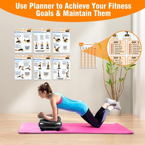 Vibration Plate Exercise Machine Poster - 6 Workout Guidance & 2 Pcs Planner, Comprehensive Whole Body Wave Vibrating Workout Chart