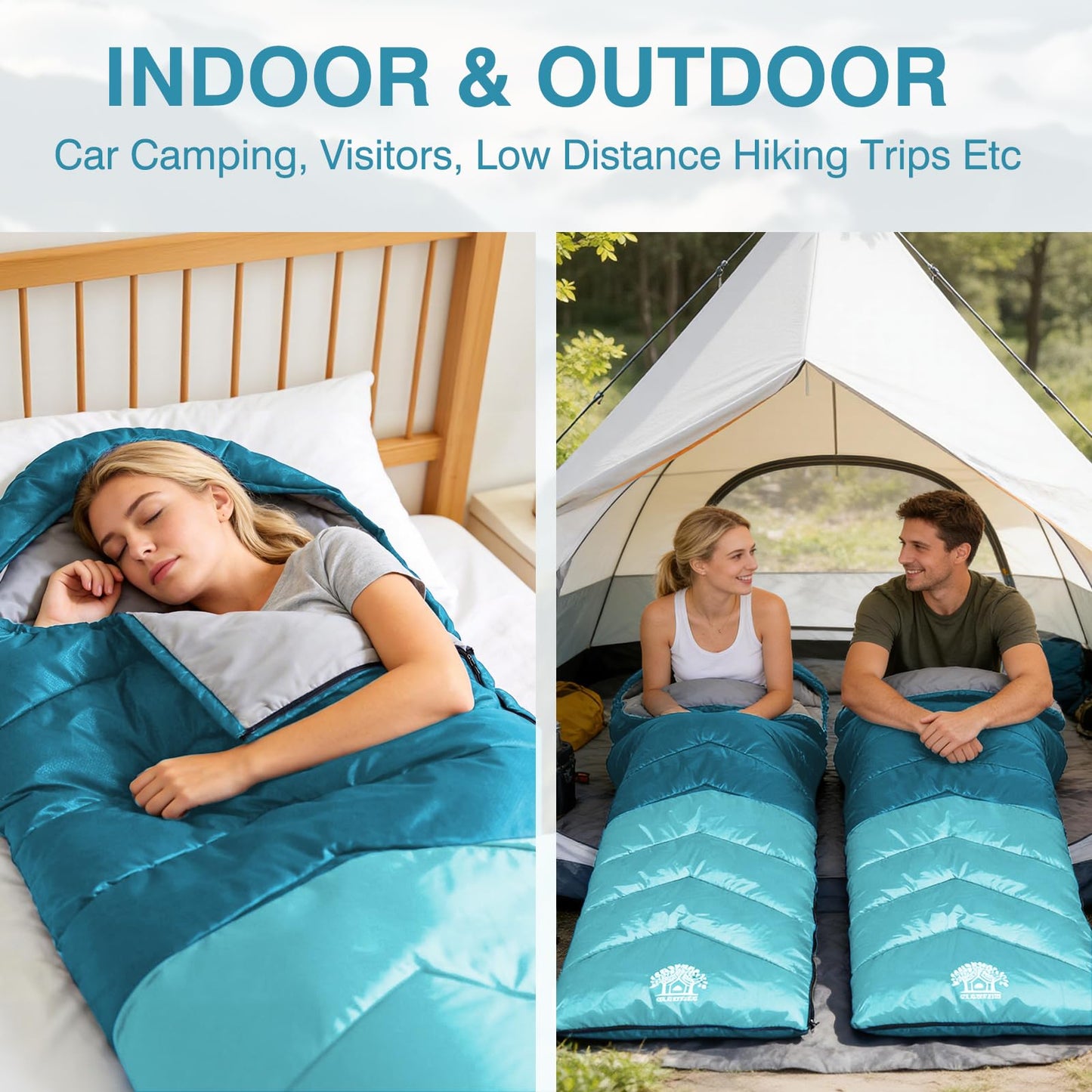 Flantree Sleeping Bags for Adults & Kids for Camping Hiking Trips Warm Cool Weather, Lightweight and Waterproof with Compression Bag, 3-4 Season Indoors Outdoors Activities