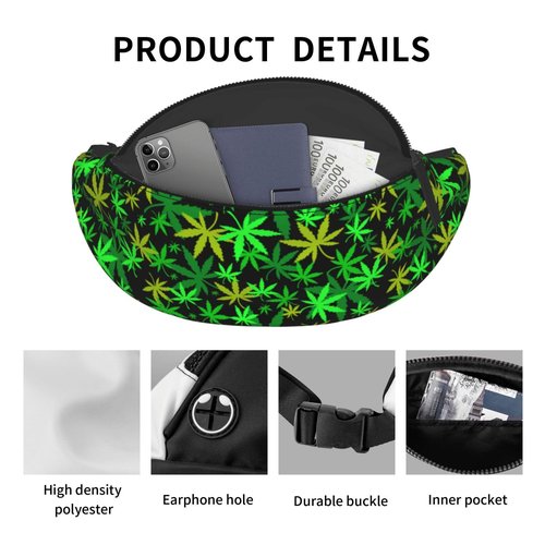 Green Weed Waist Pack Fanny Packs Sling Crossbody Hip Bum Bag With Adjustable Strap Hiking Bag For Men Women Running Traveling