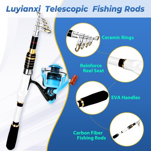Telescopic Fishing Rod and Reel Combo, 2PACK Carbon Fiber Travel Rod, 2 Collapsible Spinning Reels, 2 100m Line, Carrier Bag and Carrier Bag Lures Kit for Adults Saltwater Freshwater