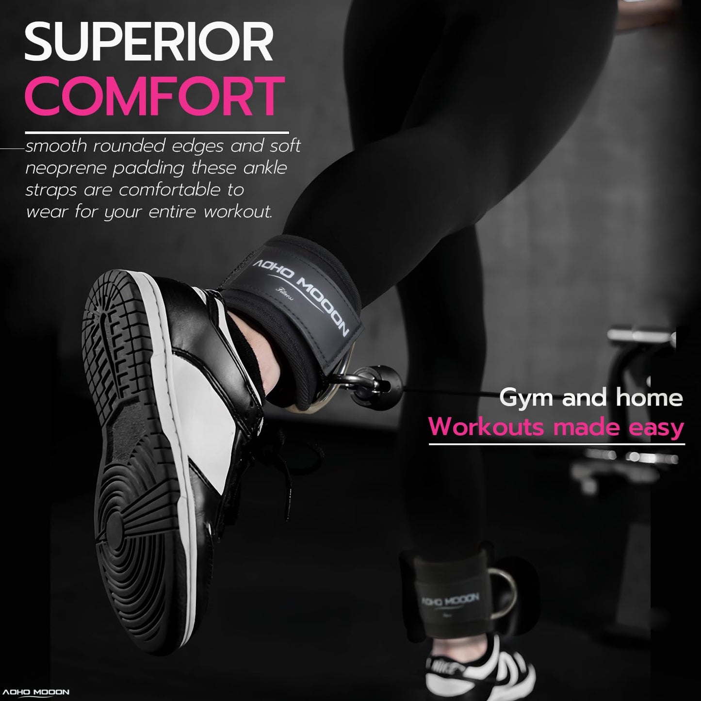 AOHO MOOON Ankle Strap for Cable Machine Attachments, Gym Accessories for Women and Men, Neoprene Ankle Cuffs for glute Kickback, Leg Workouts ande Booty Hip Abductors Exercise