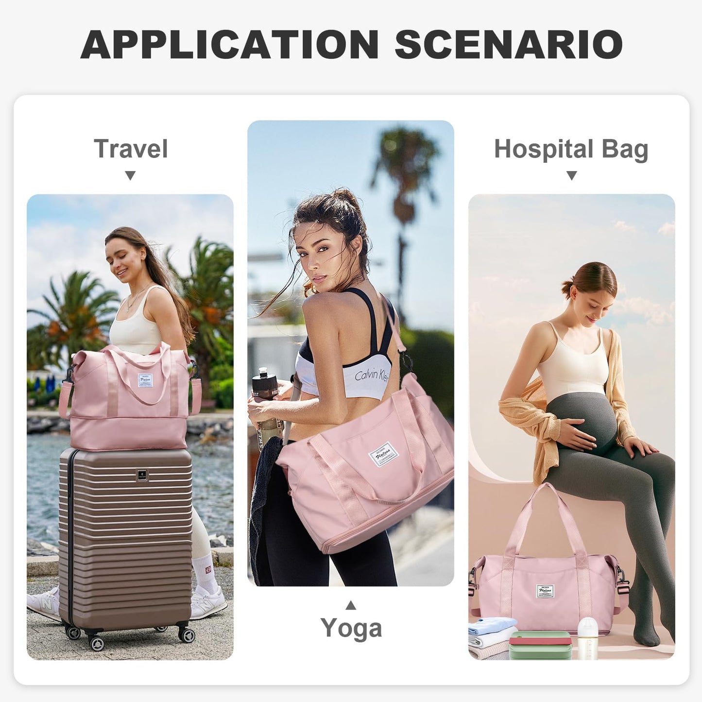 Travel Tote Bag, Spirit Airlines Personal Item Bag 18x14x8 Waterproof Expandable Duffel Gym Tote Bag, Carry On Overnight Bags for Women with Trolley Sleeve Wet Pocket,travel duffel bags,Pink