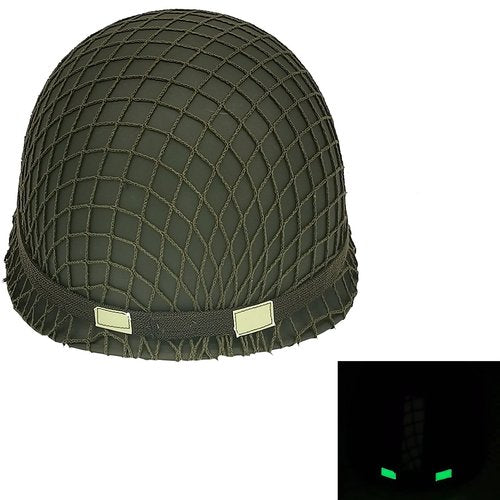 WWII US Army M1 Helmet, WW2 Gear, WW2 Helmet Metal Steel Shell Replica with Net/Canvas Chin Strap/Cat Eye Band