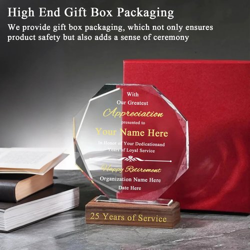 UPTHIC Personalized 7" Retirement Crystal Awards with Solid Wood Base, Congratulations Plaque Personalized, Appreciation Retirement Gifts for Man, Woman, Boss, Manager
