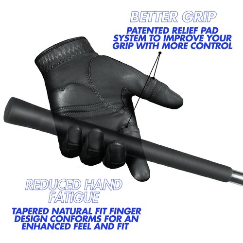 Men's StableGrip with NaturalFit 2.0 Golf Glove with Dual Expansion Thumb for Best Fit - Premium Cabretta Leather… (Black, Large, Left)