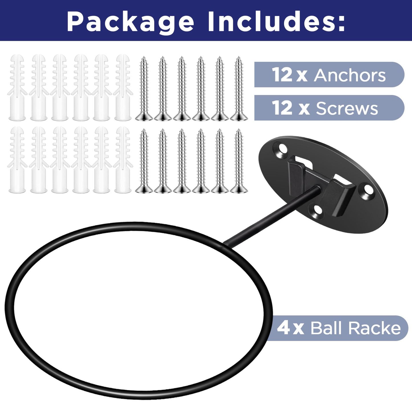 Basketball-Holder Wall Mount, Football Holder Space Saving Ball Storage Rack, Durable Wall Mounted Ball Organizer for Basketball, Football, Volleyball, Soccer Balls, Garage, Kids Room (4 Packs)