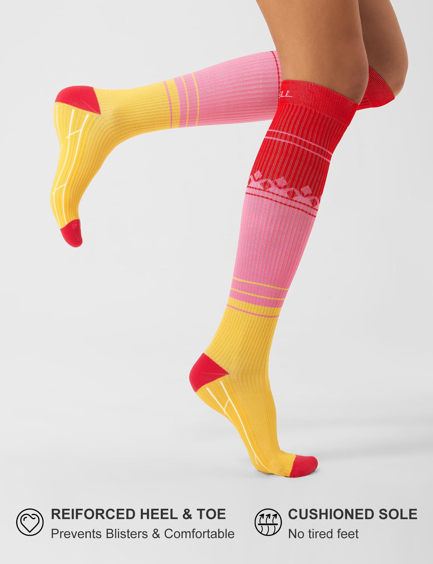 FITRELL 3 Pairs Compression Socks for Women and Men 20-30mmHg- Support Socks for Travel, Running, Nurse, Knee High, Popsicle, S/M