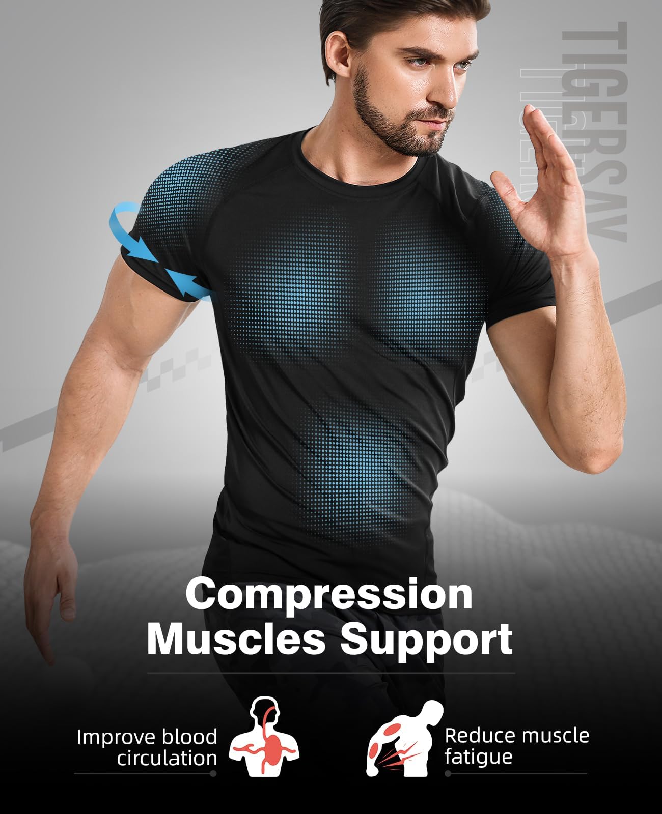 Tigersay Men's Compression Shirts, Short Sleeve T-Shirt Athletic Compression Tops Workout Sports Base Layer Undershirt