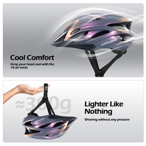 Odoland Bike Helmet with Cycling Sunglasses, Adjustable Size Adult Cycling Helmets for Men Women Road Bike Mountain Ebike, Lilac