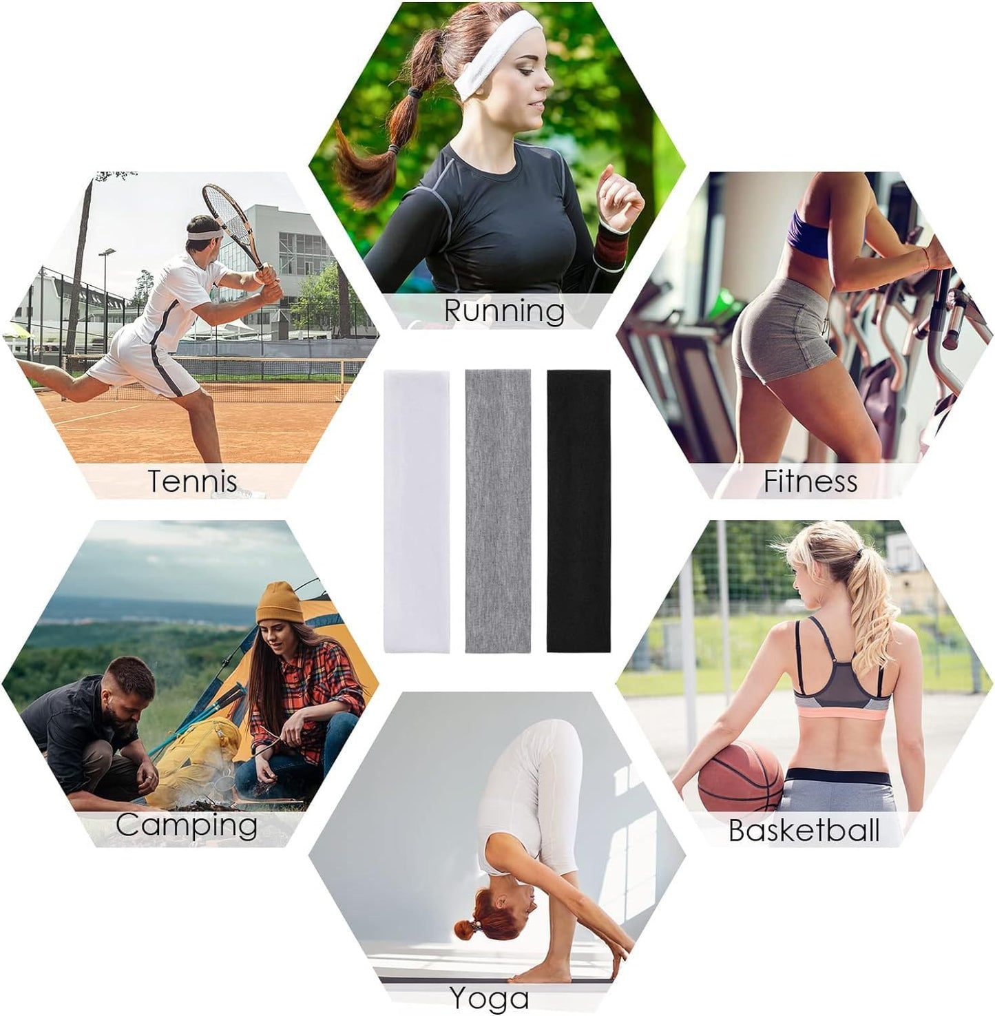 Hair Bands for Women's Hair - 6 Pack Wide Elastic Sweatband & Non-Slip Workout Headbands for Running, Yoga, Nurses | Bandas para el Cabello for Daily Use