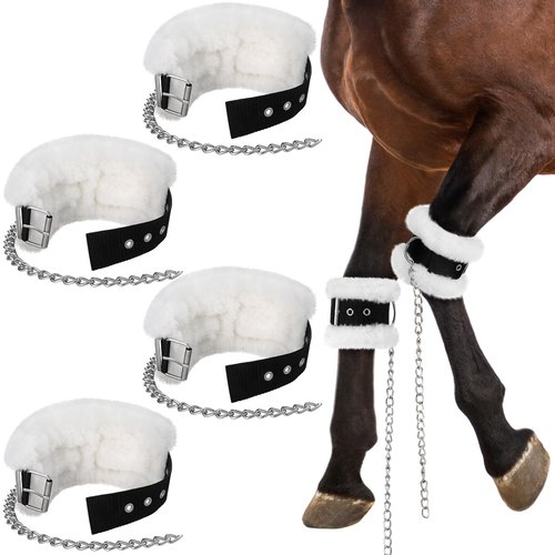 Sunnymove 4 Pcs Horse Kicking Chains Pawing Training Chains with Fleece Lined Adjustable Stainless Steel Training Gear for Stable Horse Safety Enhancer for Prevents Stable Kicking Fits Most Sizes