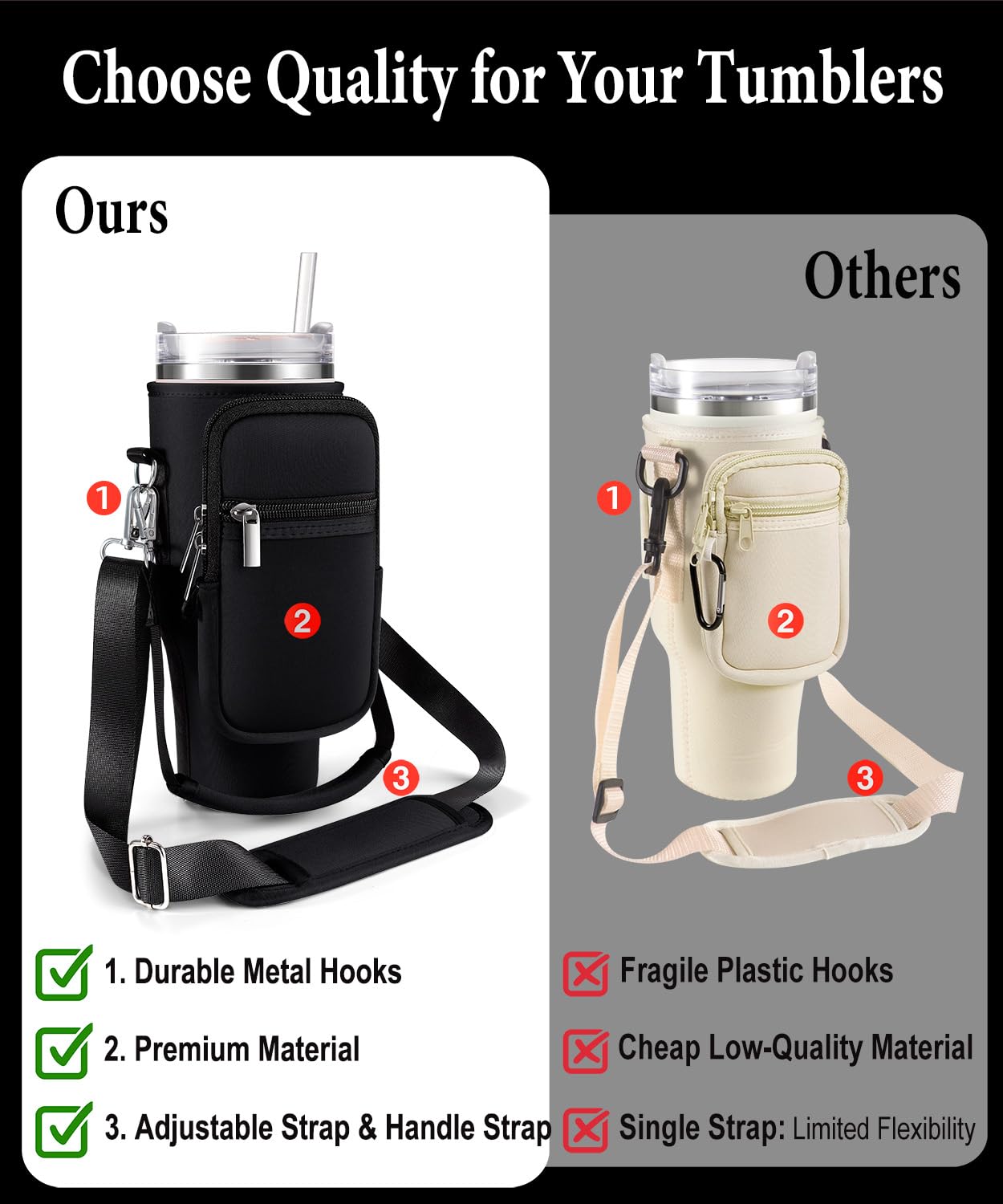Carrier Bag with Phone Pocket for Stanley 40 oz Tumbler with Handle & Simple Modern 40oz Tumbler - Water Bottle Sling Sleeve Holder for Stanley Cup Accessories with Adjustable Shoulder & Hand Strap