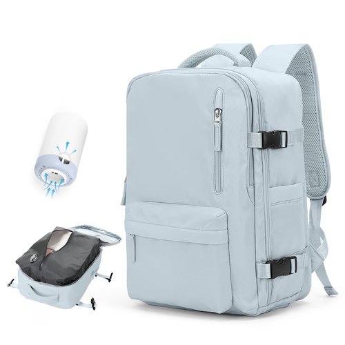 Vacuum Travel Backpack with Pump for Women,Airback Personal Item Carry on Backpacks Flight Approved 18x14x8 inches for Men,Laptop Waterproof Work Compression bags Casual Daypack,Blue