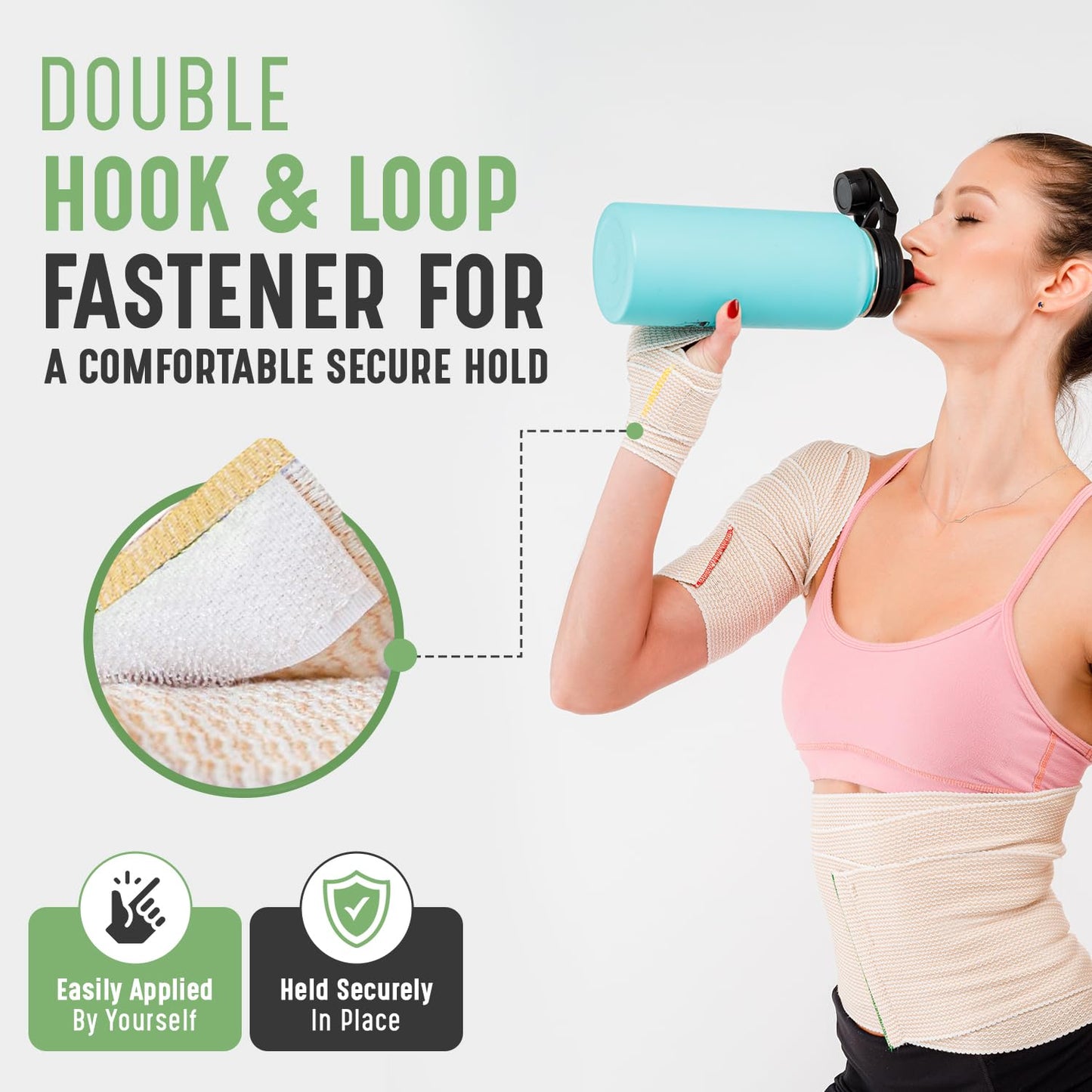 Premium Elastic Bandage Wrap (2" 2 Pack) - Hook & Loop Fasteners at Both Ends - Latex Free Hypoallergenic Compression Roll - Reusable Bandages for Waist, Legs, Elbow & Knee Wrap