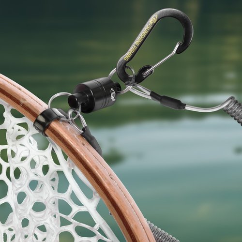SF Strongest Magnetic Release Holder Keychain Fly Fishing Net Retractor Magnet Clip with Coiled Lanyard Carabiner - Black