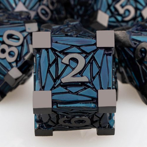 ORIFANTOU 7PCS Metal DND Dice Set with Box, Debris RPG Black Blue D and D Dice for use with D&D Tabletop Games Role Playing Game Polyhedral Dice Set D20 D12 D10 D8 D6 D4
