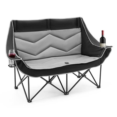 Dovov Outdoor Oversized Folding Double Camping Chair for Adults Heavy-Duty Fully Padded Portable Camping Couch Loveseat with 2 Cup Holders Support 600 lbs for Beach, Lawn, Backyard, Campsites, Patio