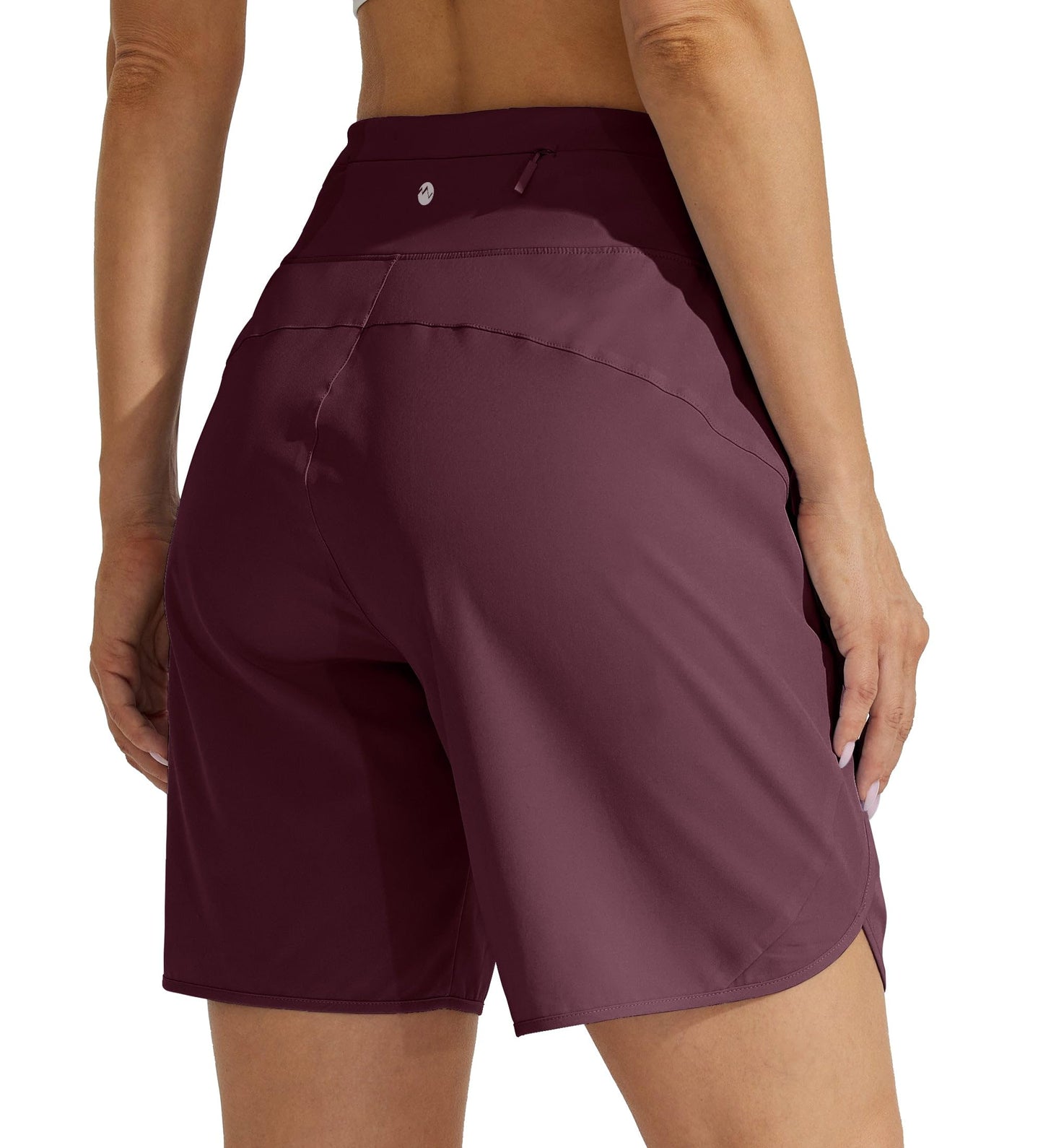 Willit Women's 7" Athletic Running Long Shorts Workout Hiking Shorts Quick Dry High Waisted Active Zipper Pocket Dark Red L
