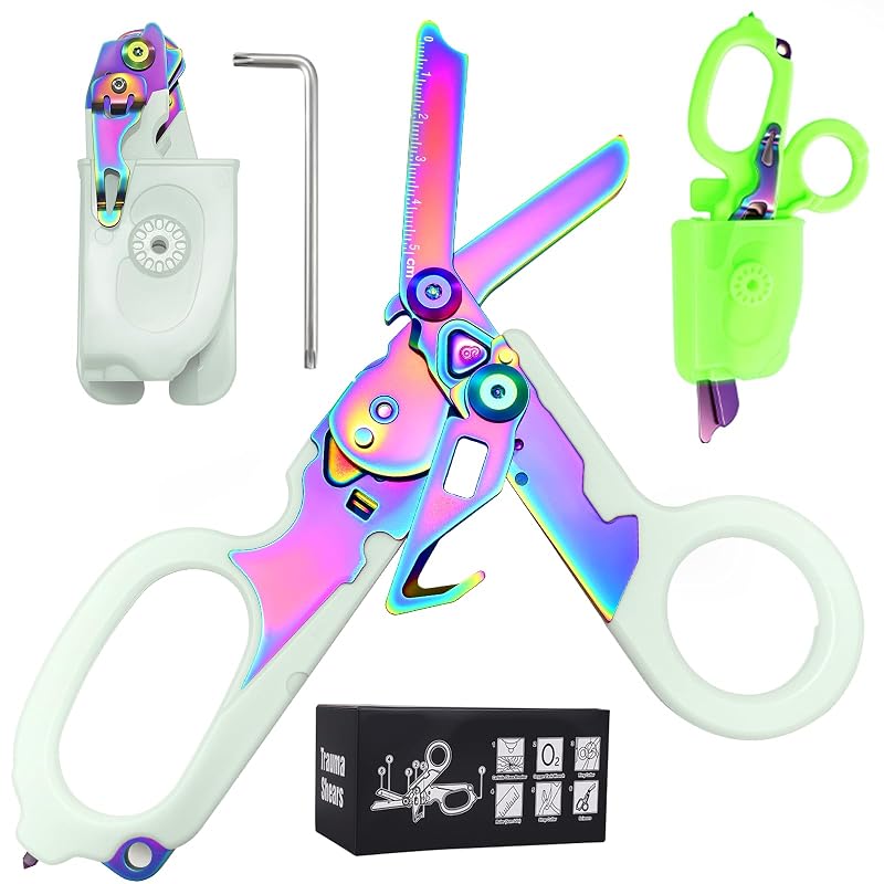 6-in-1 Trauma Shears with Strap Cutter and Glass Breaker + Luminous Holster - LEEPENK (Variation: Luminous Colorful)