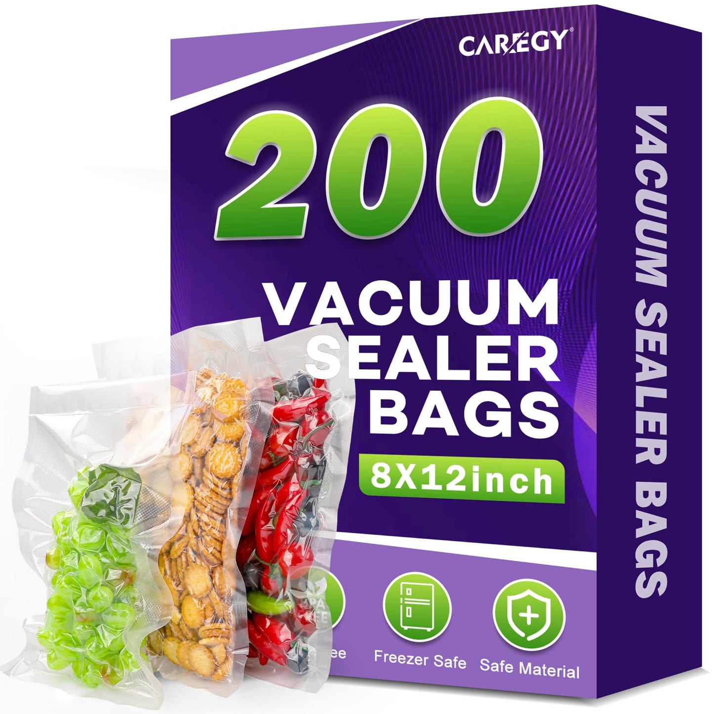 CAREGY Vacuum Sealer Bags 200 Quart 8" x 12" with BPA Free for Food Storage Meal Prep or Sous Vide