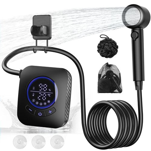IGRL Portable Shower - 8000mAh Rechargeable Camping Shower Pump with Bath Sponge, 4 Spray Modes, IPX8 Waterproof, Ideal for Outdoor Camping, Travel, Car Washing, Pet Bathing, and Watering Plants