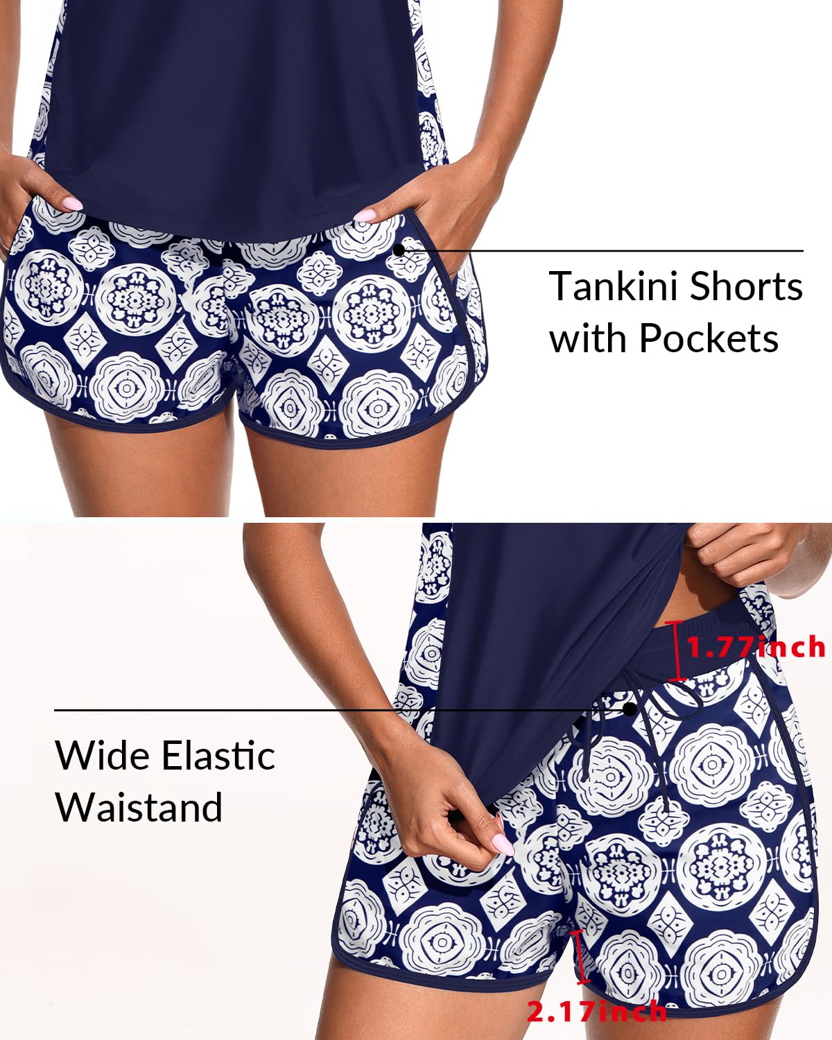 Yonique Sporty Tankini with Shorts Two Piece Swimsuit with Pockets Women