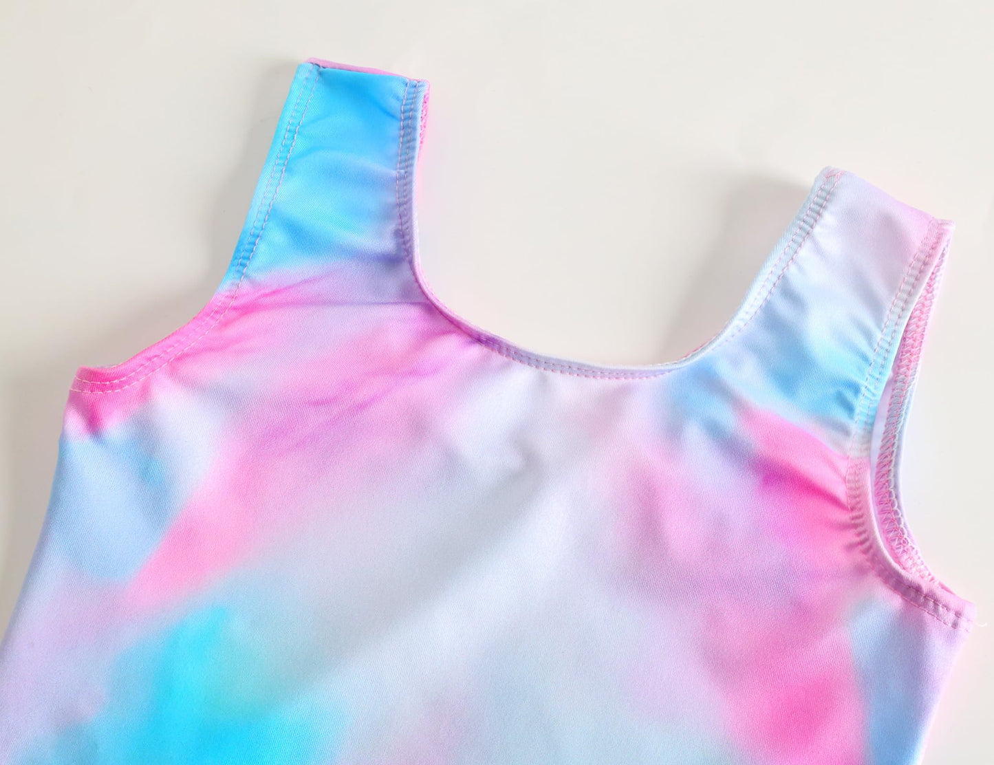 TENVDA Girls Leotards for Gymnastics 10-12 Years Old Pink Blue Tie Dye Tumbling Outfit Matching Shorts Sets Kids Bodysuits