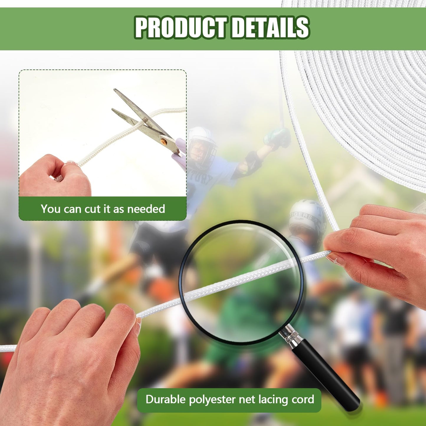 2 Pcs 92ft 4mm Lacrosse Net Lacrosse Goal Net Lacing Cord Long Lacrosse Goal Net Lacing Rope Easy Installation for Soccer Garden,Playground Net Backyard Collegiate Youth Net Not Include(White)