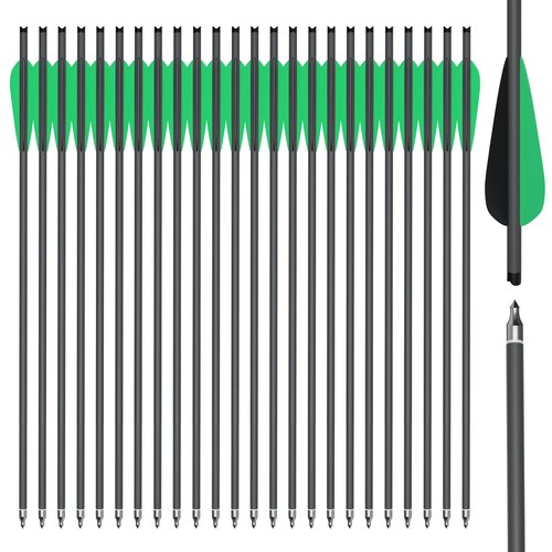 SERfawnCH 24Pcs Carbon Crossbow Bolts - 21" Hunting Carbon Arrows for Crossbow, 4" Shield Vanes & Screw-in Tips for Target & Outdoor Practise