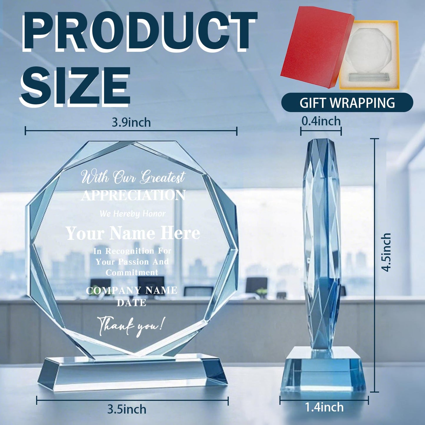 Personalized Trophy Award - Plaques Personalized Engraved - Custom Crystal Awards and Trophies for Employee Recognition, Event, Sport, Competition - Coworker Employee Appreciation Gifts (Thank You)