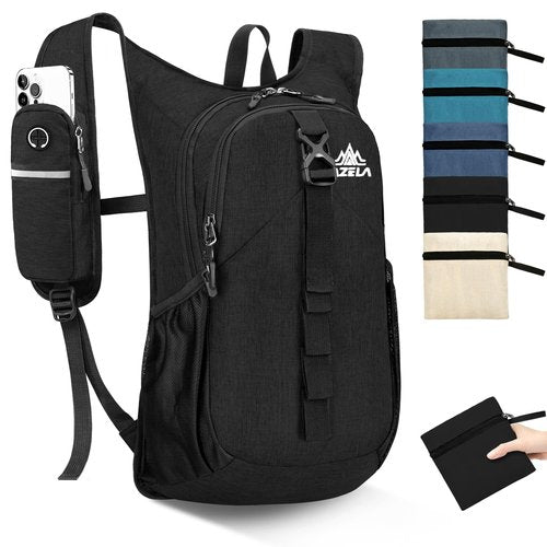 Seektop 15L Small Hiking Backpack for Women Men, Foldable Packable Backpack with Phone Pocket, Lightweight Travel Daypack for Hiking Camping Outdoor (Black)