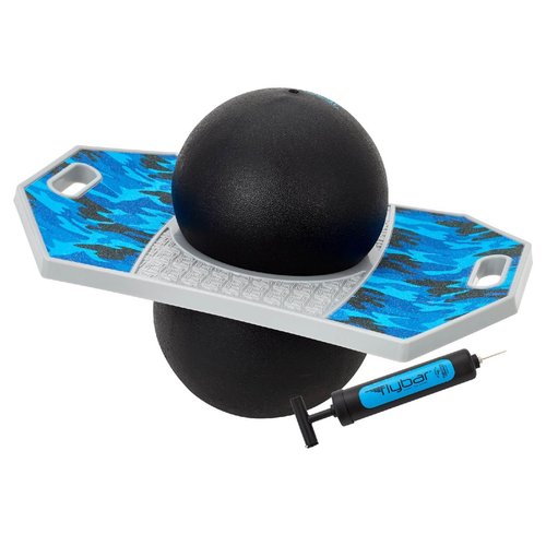 Flybar Pogo Trick Ball for Kids, Trick Bounce Board for Boys and Girls Ages 6+, Up to 160 lbs, Includes Pump, Easy to Carry Handle, Durable Plastic Deck Indoor, Outdoor Toy Pogo Jumper (Blue Camo)