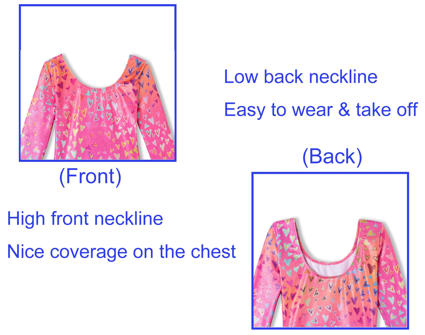 Domusgo Girls Gymnastics Leotards Size 3t 4t Sparkle Hotpink Neon Love Heart One Piece Long Sleeve Outfits
