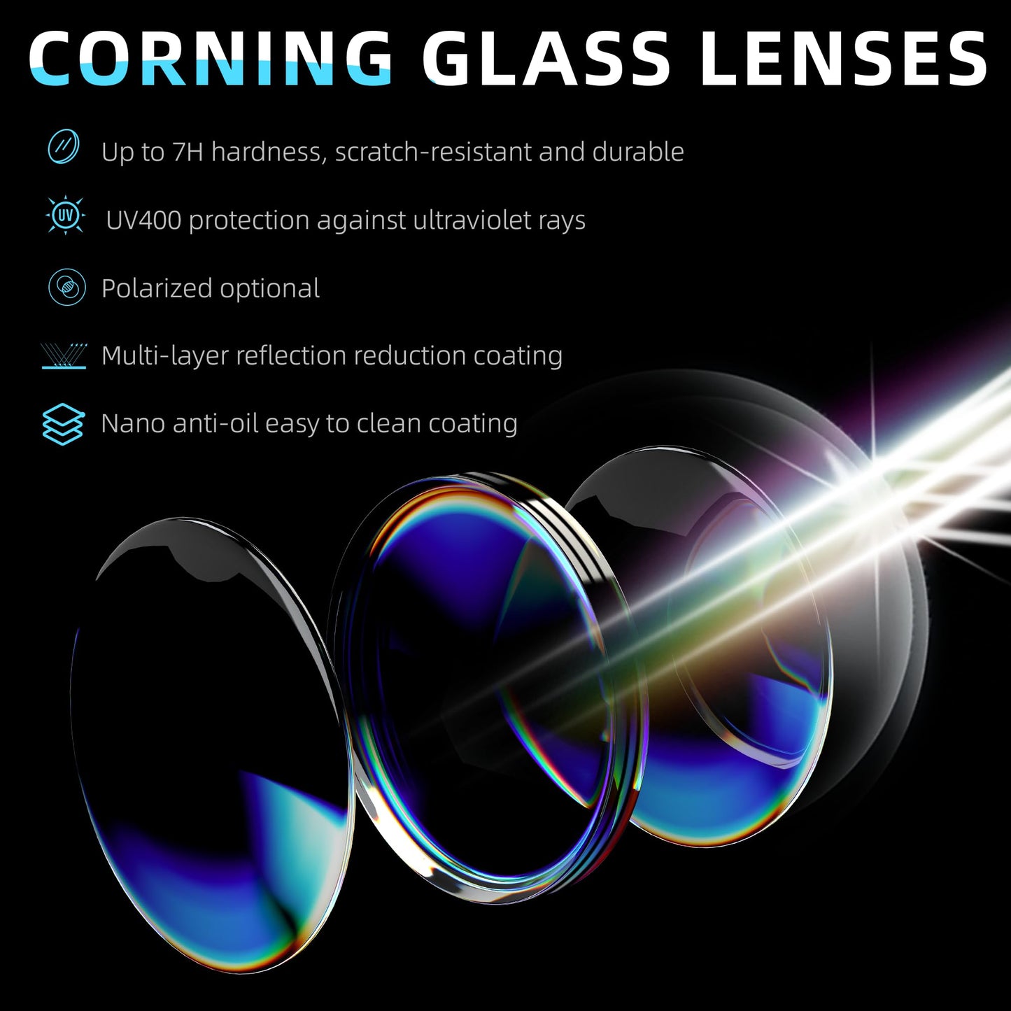 B.N.U.S Italy Made Classic Sunglasses for Men and Women Corning Real Glass Lenses with Polarized Option