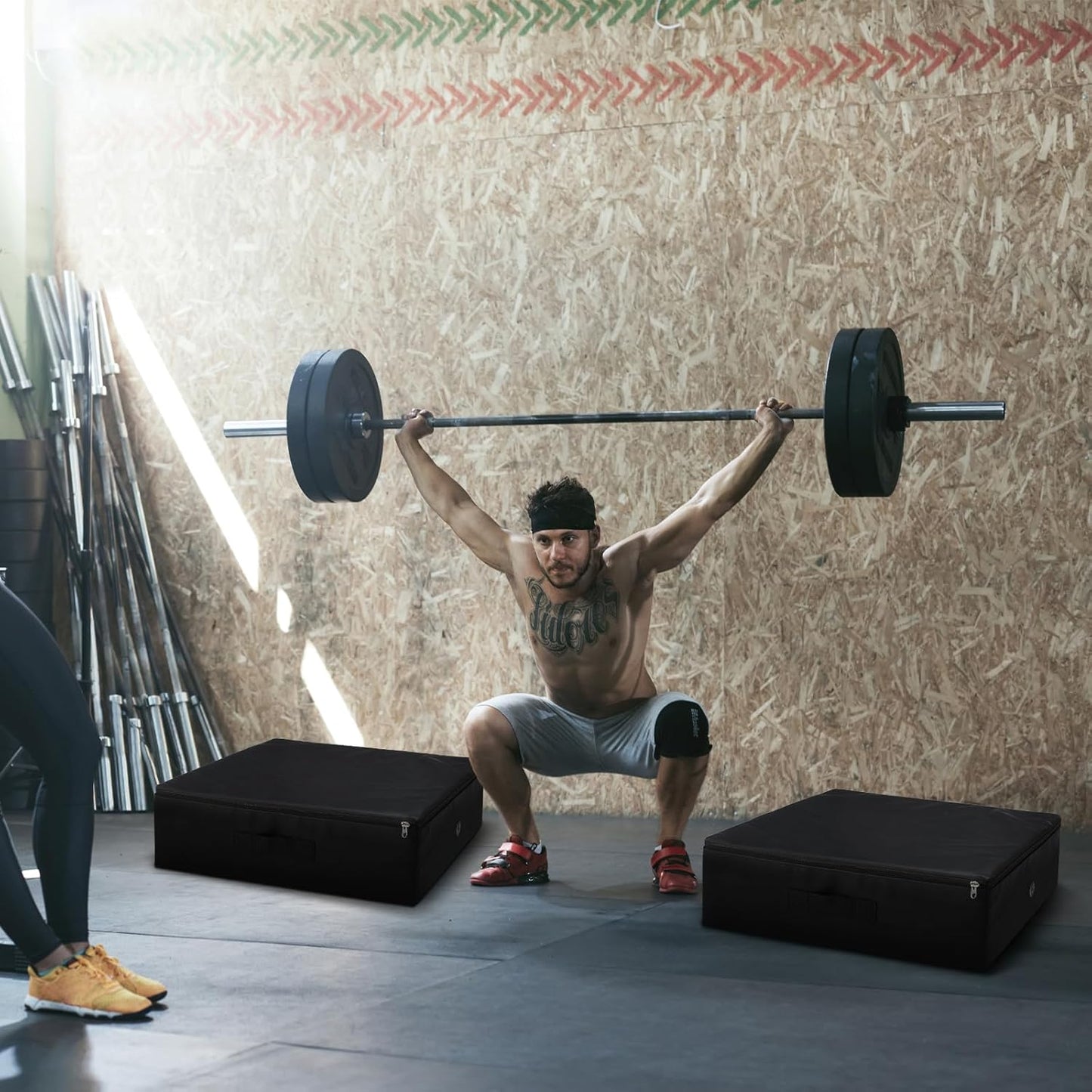 2 Pack Weightlifting Crash Pad Black Silencer Weightlifting Drop Pads with PVC Leather Cover Barbell Deadlift Mat 20 x 20 x 6 Inches for Climbing Sport Supplies