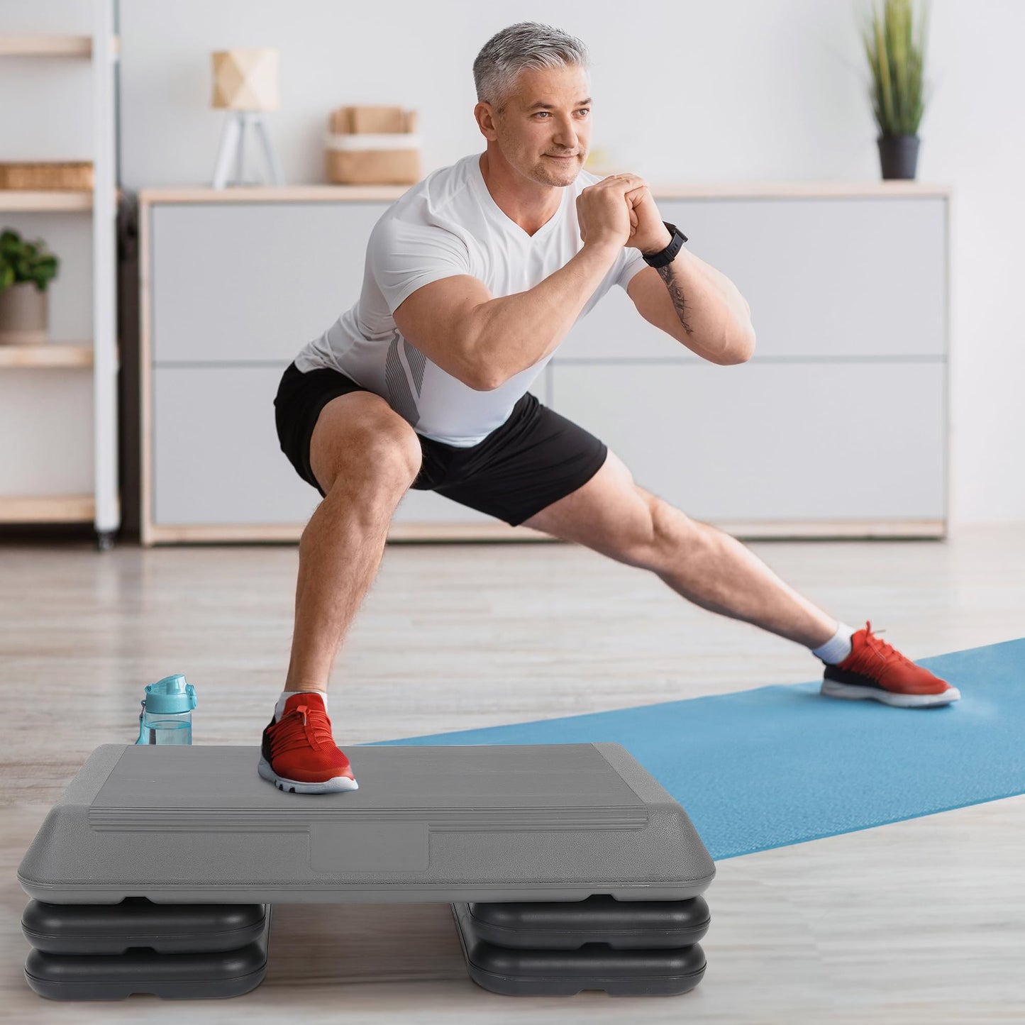 JungleA 28.5'' Exercise Step Platform Aerobic Stepper Workout Step Up Box for Home Gym, Circuit Size Steppers Bench, 4 Stackable Risers, 3 Levels 4"-6"-8" Height Adjustable Fitness Stair