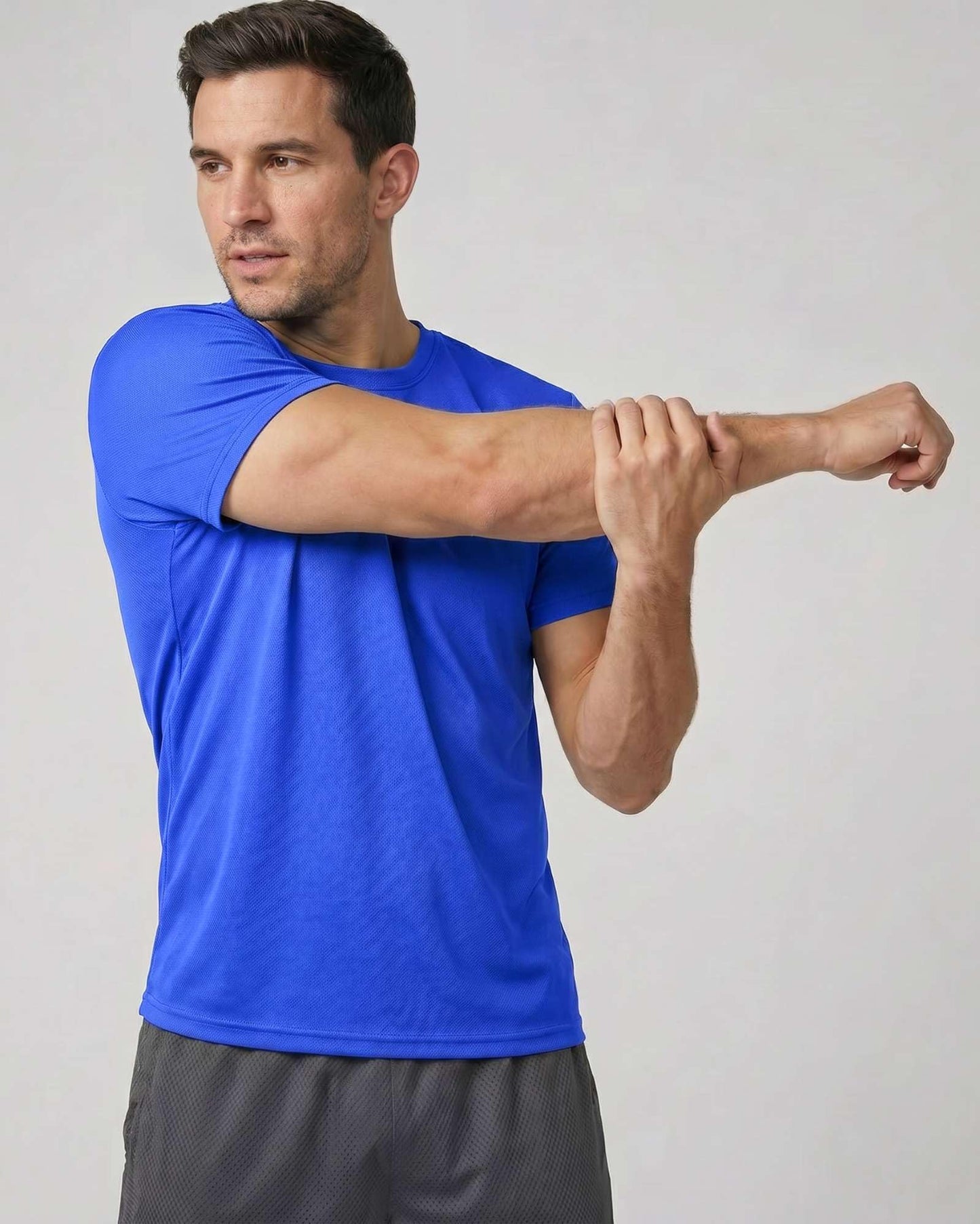 Real Essentials 5 Pack: Men’s Mesh Short Sleeve Crew Neck T-Shirt - Workout Gym Active Athletic Tee (Set 4, Black, Charcoal, Blue, Green, Burgundy - XL - Standard)