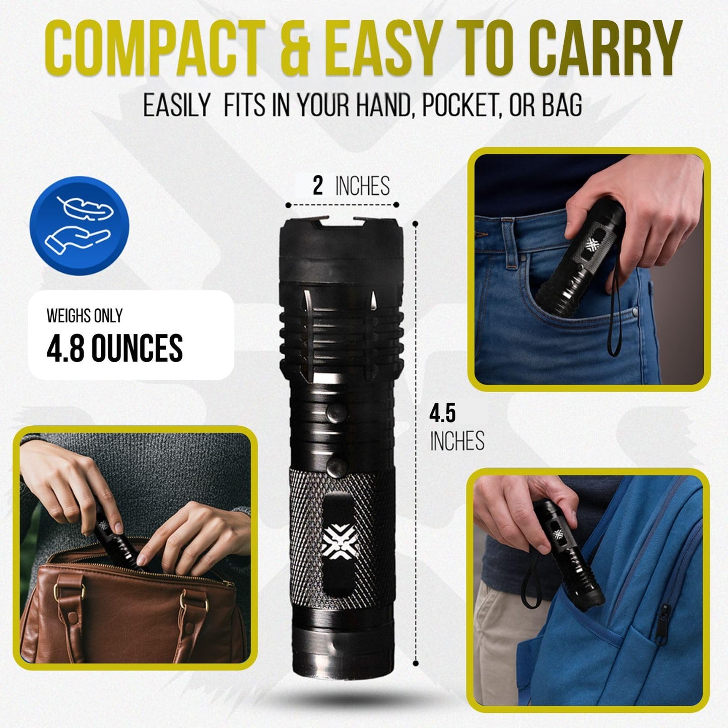 Pain Safari Shockwave Mini Stun Gun Flashlight | Stun Gun for Women and Men Self Defense | 15,000V | 200-Lumen LED Emergency Flashlight | No License Needed | USB-C Rechargeable Stun Gun Flashlight