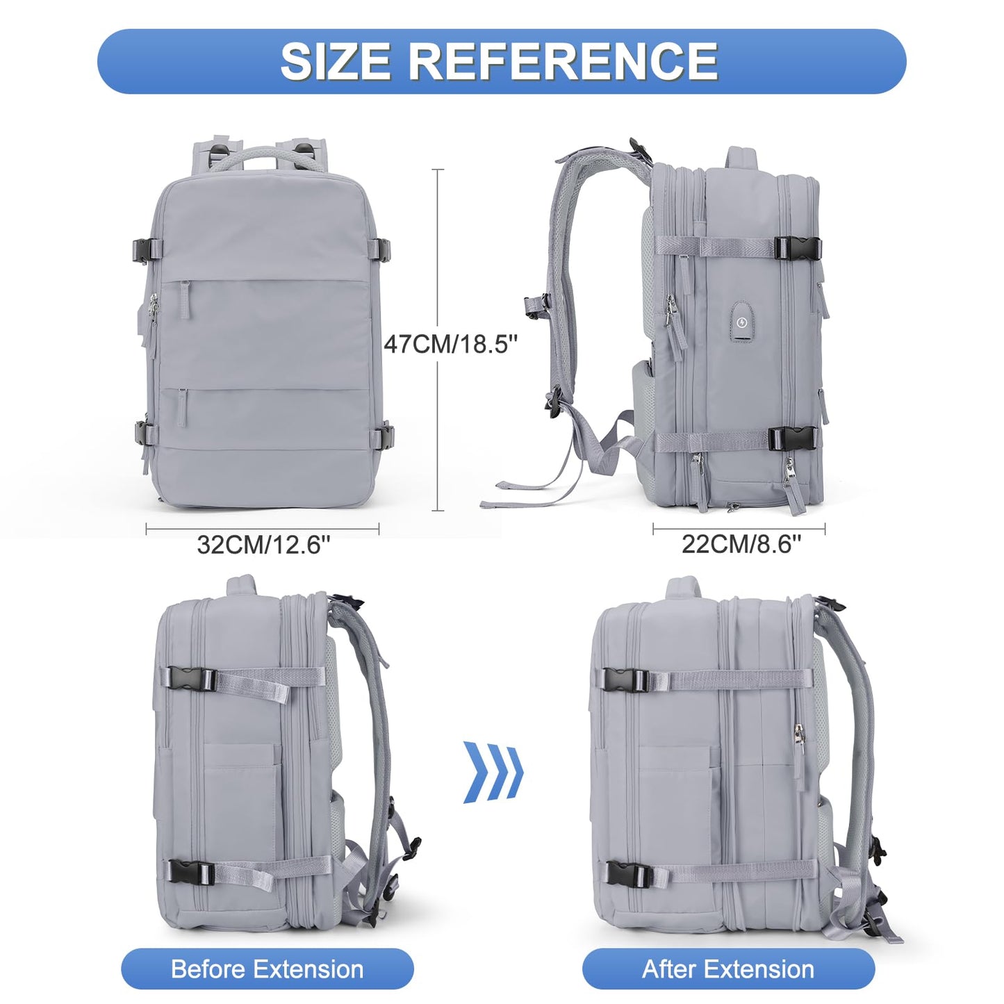 coofay Expandable Backpack For Traveling On Airplane Carry On Backpack Flight Approved Personal Item Travel Backpack For Women Men Airline Approved Gym Bag With Shoe Compartment Travel Weekender Bag
