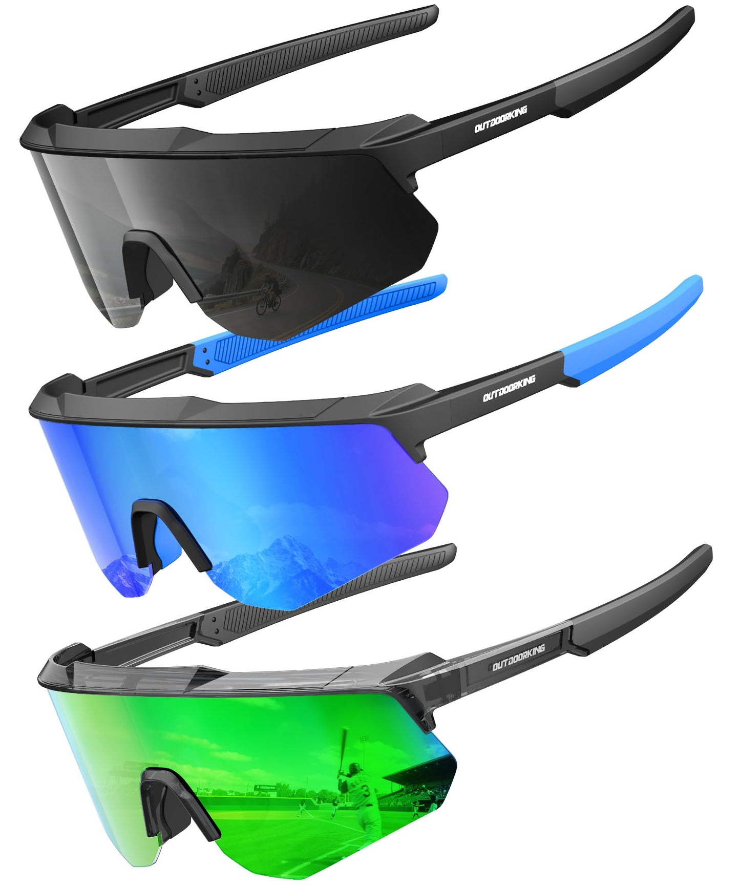 QALLY Polarized Sport Sunglasses Men Women Bike Sunglasses for Men Cycling UV Protection Baseball Running 3 Packs