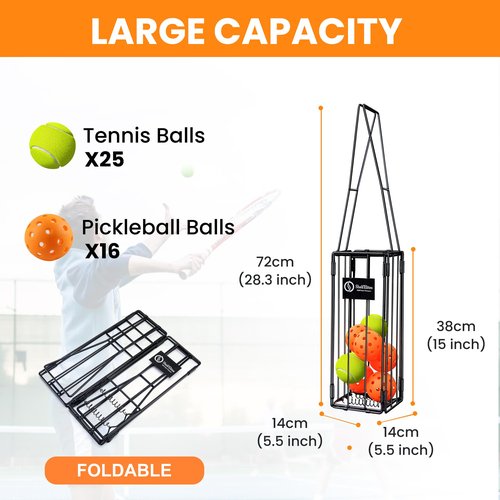 Foldable Tennis Ball & Pickleball Hoppers, Tennis Ball Picker Pick Up Basket for Picking and Storage, Sturdy Lightweight Structure Tennis Basket can Accommodate 16 pickleballs or 24 Tennis Balls